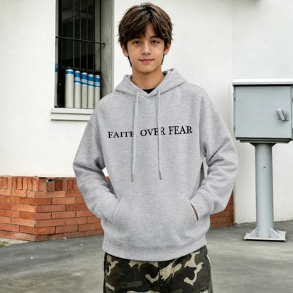 Fkatuzi Christian Faith Over Fear Hoodies For Teen Jesus Hoodie God Sweatshirt Bible Verse Religious Graphic Tops - color: Light Gray, size: Medium