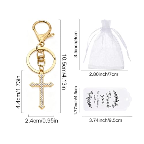 12 Pcs Christian Cross Keychains with Rhinestone-Religious Gifts - color: Golden