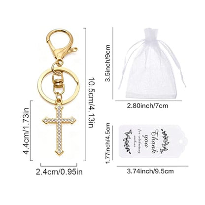12 Pcs Christian Cross Keychains with Rhinestone-Religious Gifts - color: Golden