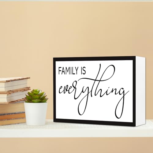 Family is Everything Sign Wooden Box Desk Decor,Rustic Farmhouse Home Wood Block Sign for Home Living Room Shelf Tabletop Decor 10'' x 6'' - style: Family is Everything