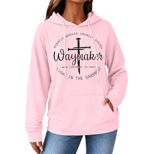FASHGL Christian Hoodie for Women Religious Faith Sweatshirt Inspirational Pullover Tops Bible Verse Long Sleeve Tops - color: Pink, size: Large