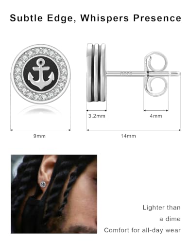 KRKC&CO Earrings for Men, Sterling Silver Earrings Studs, Hypoallergenic - color: Black K