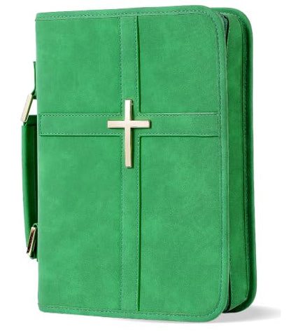 Vegan Leather Bible Cover Case, Bible Bag for Men Women, Gift Box Packaging - color: Green