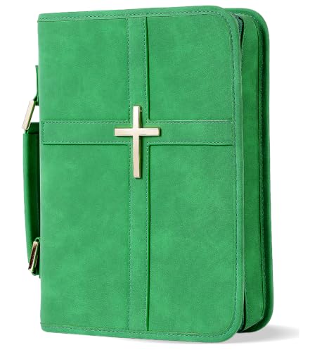 Vegan Leather Bible Cover Case, Bible Bag for Men Women, Gift Box Packaging - color: Green