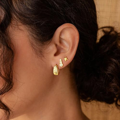 Rotnso Gold Hoop Earrings Set for Women Hypoallergenic Trendy Huggie Stack - style: 3 Pairs Star Hoops-GD