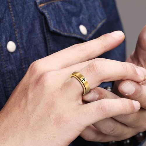 Mens Fidget Rings Anxiety Ring for Men 6mm 8mm Chain Spinner Ring Size 5-14 - color: Jet Gold