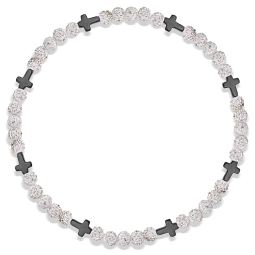 Beaded Baseball Necklace | Adjustable Sports Rope Chain with Baseball Cross Charm - Great Baseball Drip Gift for Players and Fans - color: White-Black