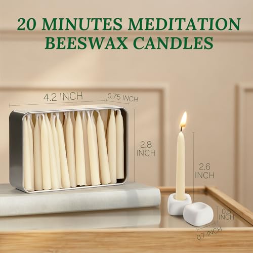 Meditation Beeswax Candles 90Pcs, 20 Minute Mini Candles Set, 2.6 Inch Small Bees Wax Taper Candles - Smokeless, Dripless and Non-Toxic for Home, Women Gifts, Yoga-White - color: White, size: 90