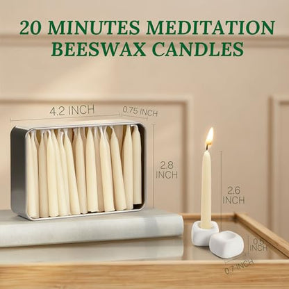 Meditation Beeswax Candles 90Pcs, 20 Minute Mini Candles Set, 2.6 Inch Small Bees Wax Taper Candles - Smokeless, Dripless and Non-Toxic for Home, Women Gifts, Yoga-White - color: White, size: 90