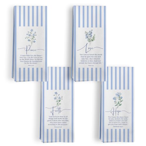 Blue Floral Christian Kitchen Towels, Peace Love Faith Hope Bible Verse Dish Tea Towels for Kitchen, Christian Gifts for Women Decorative Hand Towel for Bathroom Decor, 16x24 Inch Set of 4 - color: Bible Floral Set of 5