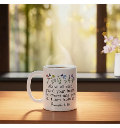 Above Else Guard Your Heart Proverbs 4:23 Bible Verse Jesus Ceramic Mug, White, 11oz - color: White, size: 11 Ounces