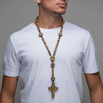Intercession Mens St Bennedict Large Rosary - style: Walnut - Our Father