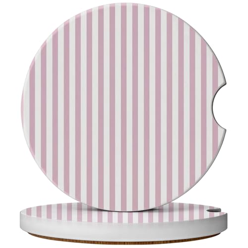 2 Pack Car Coasters for Cup Holders, Cute Car Accessories Interior - color: Pink Stripes