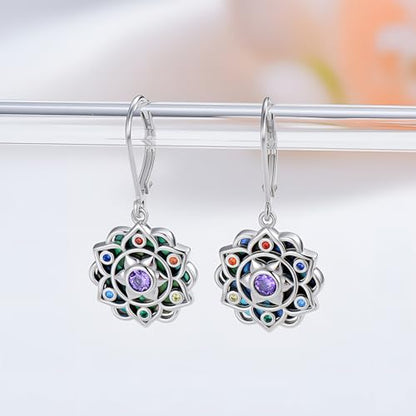 Mountain Mustard Seed Earrings for Women 925 Sterling Silver Lotus/Cross Dangle Drop Earring Christian Jewelry Outdoor Birthday Graduation Gifts - style: Chakra Lotus
