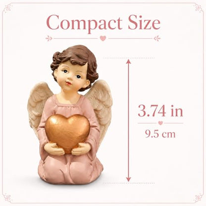 Guardian Angel Figurine Holding Gold Heart - size: 3.7"H