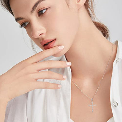 FANCIME Cross Necklace For Women Sterling Silver Cubic Zirconia Twisted Cross Infinity Open Loop Pendant Gift For Women, 18" Extender - color: Budded Flower