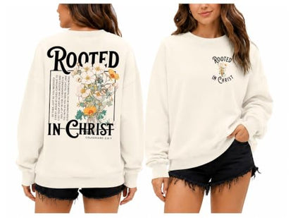 Christian Sweatshirts For Women Rooted In Christ Shirts Jesus Bible Verse - color: Khaki-1, size: X-Large