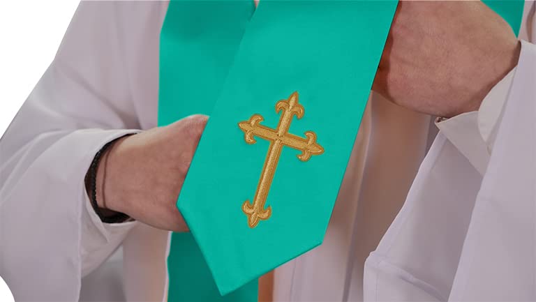 CLERKMANS Choir Stole with Crosses - color: Emerald Green