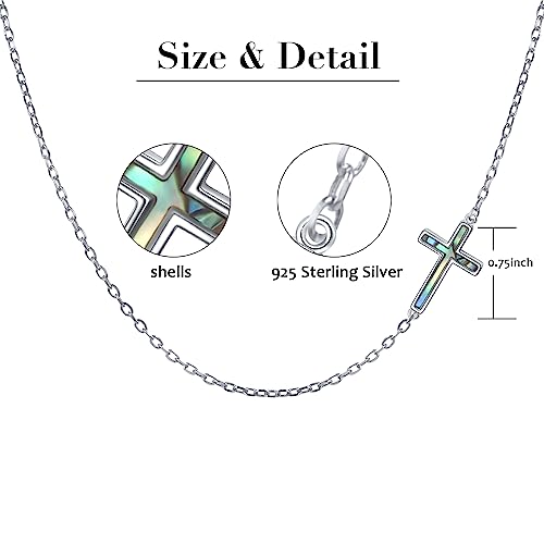 DAOCHONG S925 Sterling Silver Sideways Cross Choker Necklace 14+4 Inch - color: Silver-Abalone Shell