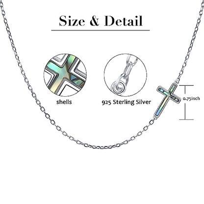DAOCHONG S925 Sterling Silver Sideways Cross Choker Necklace 14+4 Inch - color: Silver-Abalone Shell