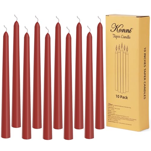 KONNI 0.87×10 Inch Dark Red Taper Candles, Unscented and Smokeless Tall Candlesticks, 10 Pack Tapered Candles with Cotton Wicks, Long Burning, Ideal for Weddings, Dinner Parties, and Home Décor - color: Dark Red