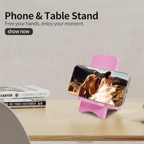 Cell Phone Stands, Desktop Stand, Luxury Nature Wood Simple Phone Stand, Compatible with iPhone & All Cell Phones, Ultra-Stable, Portable & Non-Slip Design, 2 Pieces, Pink - color: Pink