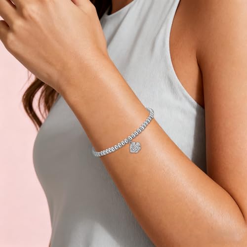morniface Beaded Bracelet for Women, Handmade Stretch Bracelet with Charms, Dainty Stackable and Trendy Jewelry Gift - style: Silver Beaded-clownfish