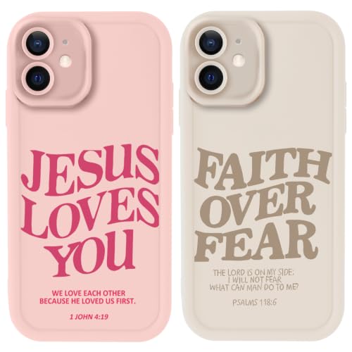 for iPhone 12 6.1'' 2 Pack Cute Christian Jesus Phone Case - color: Pink & Brown Jesus Faith Slogan, size: iPhone 12