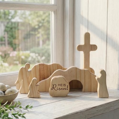 He is Risen Wooden Easter Resurrection Empty Tomb Set Christian Gifts