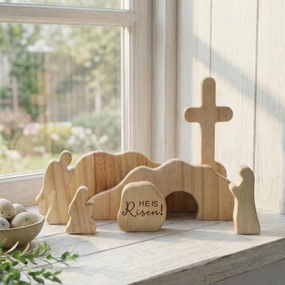 He is Risen Wooden Easter Resurrection Empty Tomb Set Christian Gifts