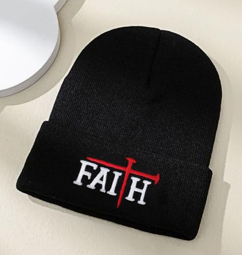 Christian Jesus Cross Beanie - Faith Winter Beanie Hats for Men Women - Religious Gifts for Christmas & New Years - color: Faith-red Cross