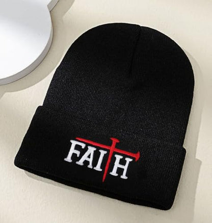 Christian Jesus Cross Beanie - Faith Winter Beanie Hats for Men Women - Religious Gifts for Christmas & New Years - color: Faith-red Cross