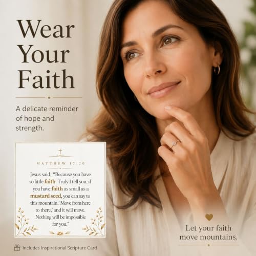 Mustard Seed Ring for Women Christian Faith Jewelry Silver Tone Adjustable Open Ring Inspirational Bible Verse Gift with Message Card - color: A5:size10