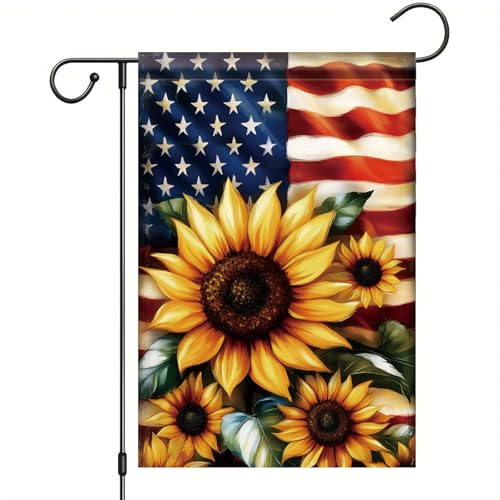 4th of July Patriotic Sunflower Garden Flags For Outside 12x18 Double Sided Vintage Floral Independence Memorial Veterans Day USA American Welcome Farmhouse Outdoor Lawn Decor - color: Sunflower