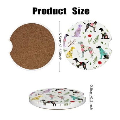 Ceramic Car Cup Coasters 2PCS - Flower Dog - color: Flower Dog