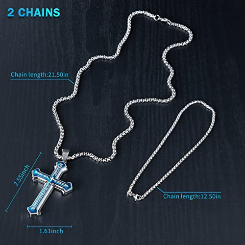 Cross Pendant for Car Rear View Mirror Hanging Charm Car Decor Mirror Accessories Ornament Auto Interior Jesus Cross Necklace with Lord's Prayer Men Christian Gift - color: Blue