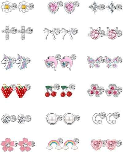 18 Pairs Hypoallergenic Screw Back Earrings for Girls Women