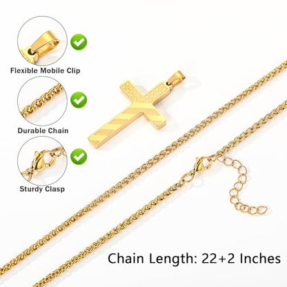 Cross Necklace for Men, 316L Stainless Steel American Flag Bible Verse Christmas Christian Catholic Baptism Confirmation Gifts 22+2 Inches - color: Gold, style: 19:26 All THINGS ARE POSSIBLE
