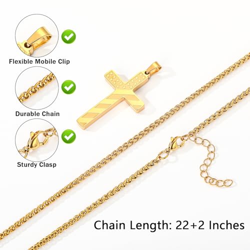 Cross Necklace for Men, 316L Stainless Steel American Flag Bible Verse Christmas Christian Catholic Baptism Confirmation Gifts 22+2 Inches - color: Gold, style: 4:13 I CAN DO ALL THINGS
