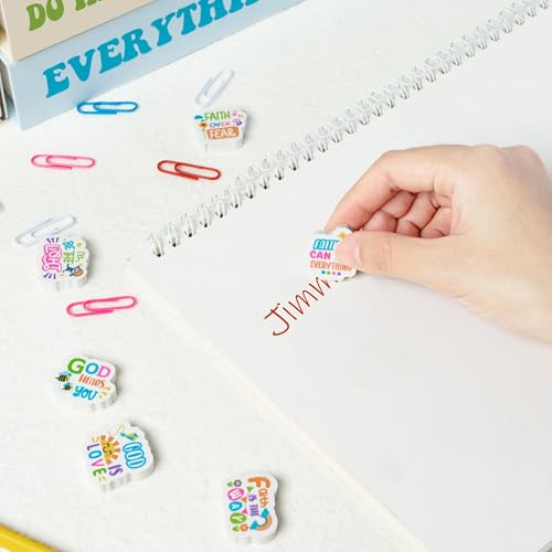 Christian Inspirational Mini Erasers Back to School 60Pcs Inspirational Faith Over Fear Pencil Eraser Colorful God 3D Desk Puzzle Statione Pet for Student Kid Classroom Reward Birthday Supplies - style: Christian Inspirational