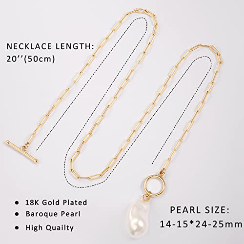 SOFYBJA Saint Benedict Necklace Drop 18K Gold Toggle Medallion Coin Cross Pendant Necklaces Religious Jewelry Catholic Gift for Women - color: Baroque pearl