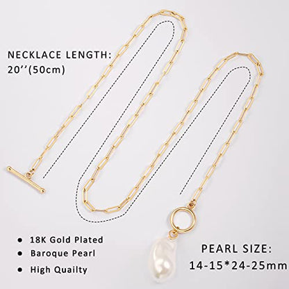 SOFYBJA Saint Benedict Necklace Drop 18K Gold Toggle Medallion Coin Cross Pendant Necklaces Religious Jewelry Catholic Gift for Women - color: Baroque pearl