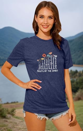 Women's Christian Shirt Fruit of The Holy Spirit Flower T-Shirt Inspirational Bible Text Top - color: Z-q6013-blue, size: X-Large