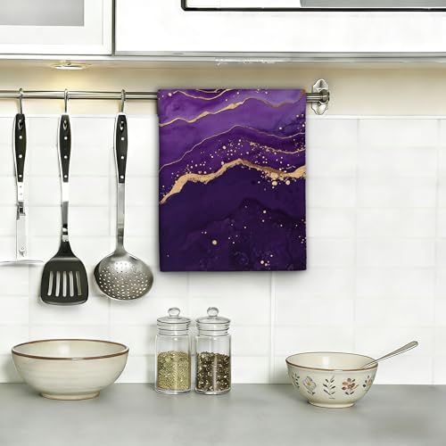 Purple Gold Marble Kitchen Towels Set of 2,Bathroom Hand Towels 16x24 Inch Absorbent Tea Washcloths for Cleaning Spring Bathroom Decor Kitchen Accessories Gifts - color: Purple Gold Marble