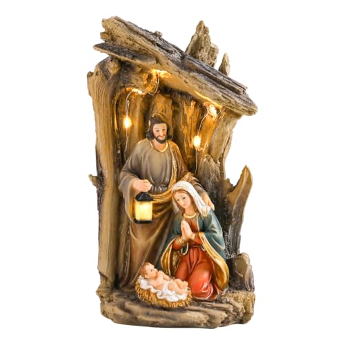 MUMTOP Nativity Set Indoor, Lighted Nativity Scene for Christmas Decoration - style: Holy Family with Manger and Light