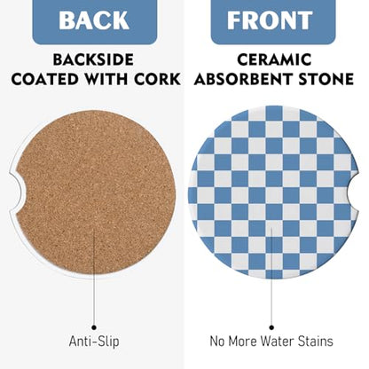 2 Pack Car Coasters for Cup Holders, Cute Car Accessories Interior (Grid-Blue) - color: Grid-blue