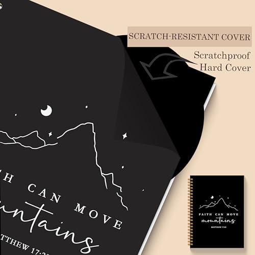 Black Christian Spiral Notebooks, Faith Can Move Mountains Bible Journaling Notebook, Religious Prayer Journal for Woman, Church Notes Notebook, Faith Based Gifts, 5.5x8.3 Inches - color: Mountains Bible