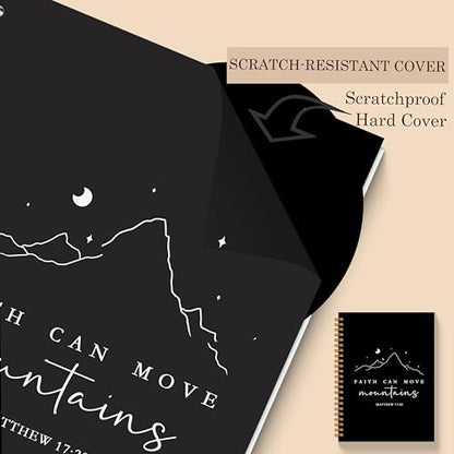 Black Christian Spiral Notebooks, Faith Can Move Mountains Bible Journaling Notebook, Religious Prayer Journal for Woman, Church Notes Notebook, Faith Based Gifts, 5.5x8.3 Inches - color: Mountains Bible