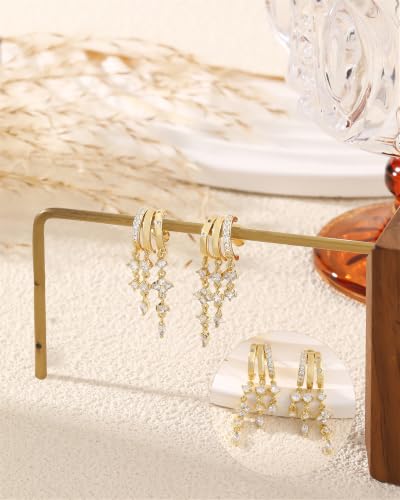 Dangle Gold Earrings for Women Trendy Triple Huggie Chain Earrings - color: Gold 6
