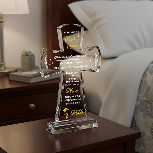 Ghtixsu Thank You Gifts for Women Men Engraved Crystal Cross Plaque - color: Thank You Gifts